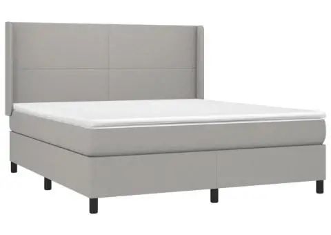 Pat cu arcuri, saltea și LED, gri deschis, 180x200 cm, textil - 4/5