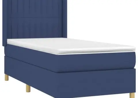 Pat cu arcuri, saltea și LED, albastru, 90x200 cm, textil - 4/5