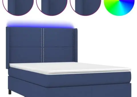 Pat cu arcuri, saltea și LED, albastru, 140x190 cm, textil - 2/5