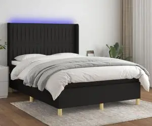 vidaXL Pat cu arcuri, saltea și LED, negru, 140x200 cm, textil