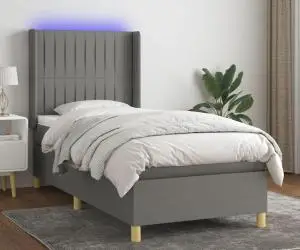 vidaXL Pat cu arcuri, saltea și LED, gri închis, 80x200 cm, textil