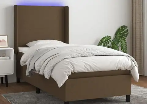 Pat cu arcuri, saltea și LED, maro închis, 80x200 cm, textil - 1/5