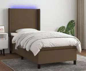 vidaXL Pat cu arcuri, saltea și LED, maro închis, 80x200 cm, textil