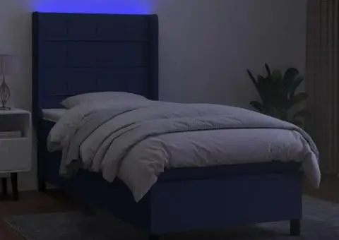 Pat cu arcuri, saltea și LED, albastru, 80x200 cm, textil - 3/5