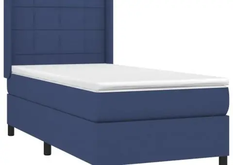 Pat cu arcuri, saltea și LED, albastru, 80x200 cm, textil - 4/5