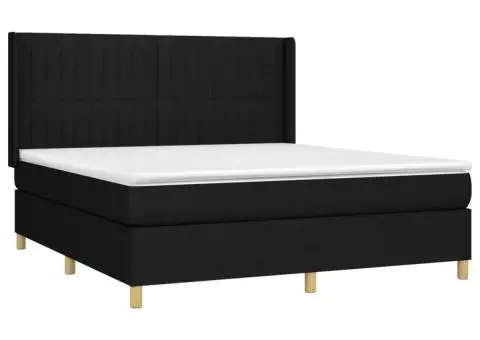 Pat cu arcuri, saltea și LED, negru, 160x200 cm, textil - 4/5