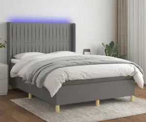vidaXL Pat cu arcuri, saltea și LED, gri închis, 140x190 cm, textil