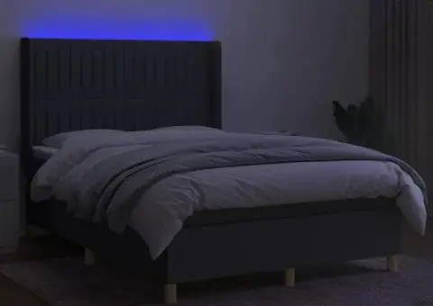 Pat cu arcuri, saltea și LED, gri închis, 140x190 cm, textil - 3/5