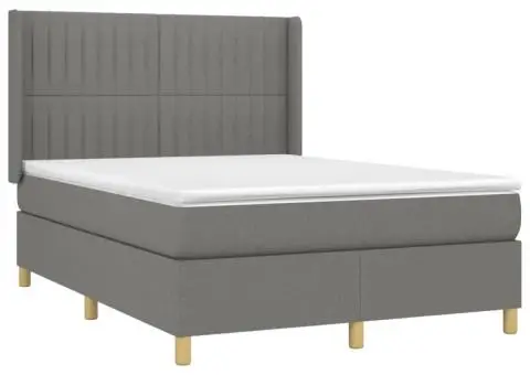 Pat cu arcuri, saltea și LED, gri închis, 140x190 cm, textil - 4/5