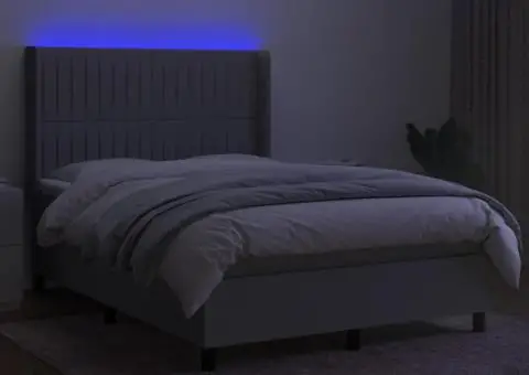 Pat cu arcuri, saltea și LED, gri deschis, 140x190 cm, textil - 3/5