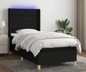 vidaXL Pat cu arcuri, saltea și LED, negru, 90x190 cm, textil