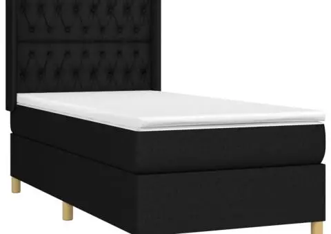 Pat cu arcuri, saltea și LED, negru, 90x190 cm, textil - 4/5