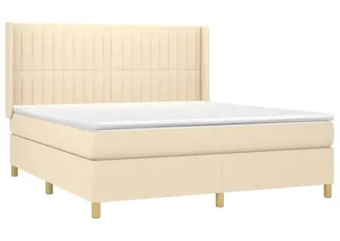 Pat cu arcuri, saltea și LED, crem, 180x200 cm, textil - 4/5