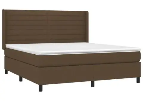 Pat cu arcuri, saltea și LED, maro închis, 160x200 cm, textil - 4/5