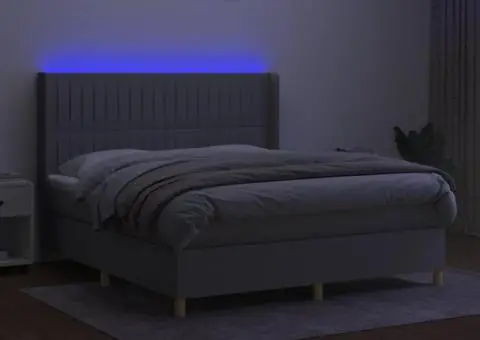 Pat cu arcuri, saltea și LED, gri deschis, 180x200 cm, textil - 3/5