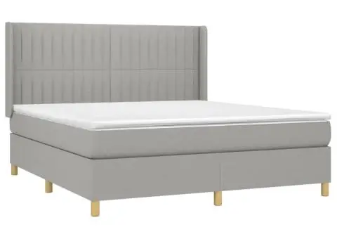 Pat cu arcuri, saltea și LED, gri deschis, 180x200 cm, textil - 4/5