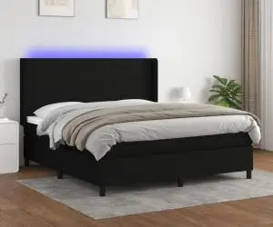 vidaXL Pat cu arcuri, saltea și LED, negru, 160x200 cm, textil