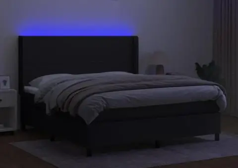 Pat cu arcuri, saltea și LED, negru, 160x200 cm, textil - 3/5