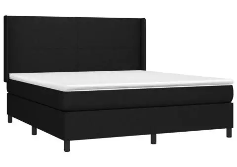 Pat cu arcuri, saltea și LED, negru, 160x200 cm, textil - 4/5