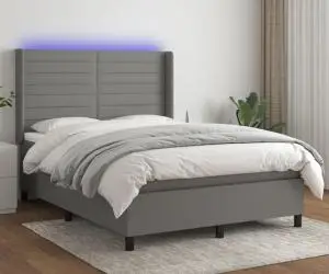 vidaXL Pat cu arcuri, saltea și LED, gri închis, 140x200 cm, textil