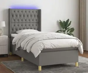 vidaXL Pat cu arcuri, saltea și LED, gri închis, 80x200 cm, textil