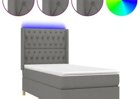 Pat cu arcuri, saltea și LED, gri închis, 80x200 cm, textil - 2/5