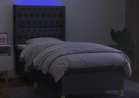 Pat cu arcuri, saltea și LED, gri închis, 80x200 cm, textil - 3/5