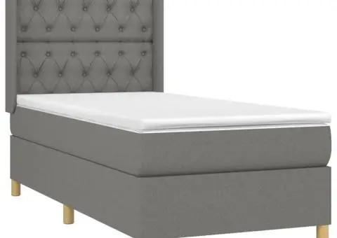 Pat cu arcuri, saltea și LED, gri închis, 80x200 cm, textil - 4/5