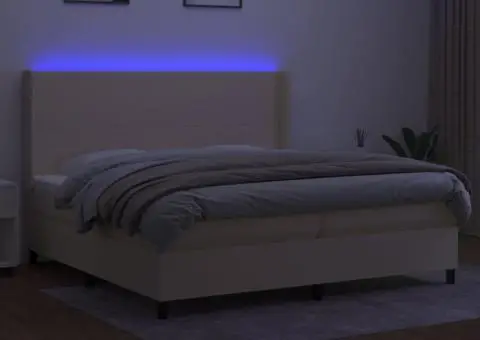 Pat cu arcuri, saltea și LED, crem, 200x200 cm, textil - 3/5