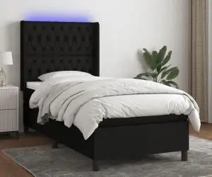 vidaXL Pat cu arcuri, saltea și LED, negru, 90x190 cm, textil