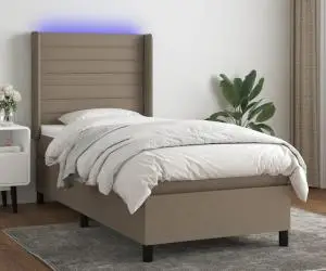 vidaXL Pat cu arcuri, saltea și LED, gri taupe, 80x200 cm, textil