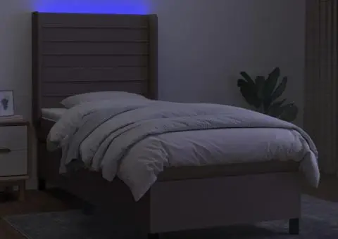 Pat cu arcuri, saltea și LED, gri taupe, 80x200 cm, textil - 3/5