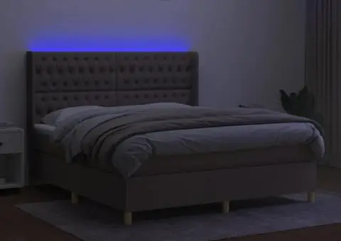 Pat cu arcuri, saltea și LED, gri taupe, 180x200 cm, textil - 3/5