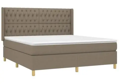 Pat cu arcuri, saltea și LED, gri taupe, 180x200 cm, textil - 4/5