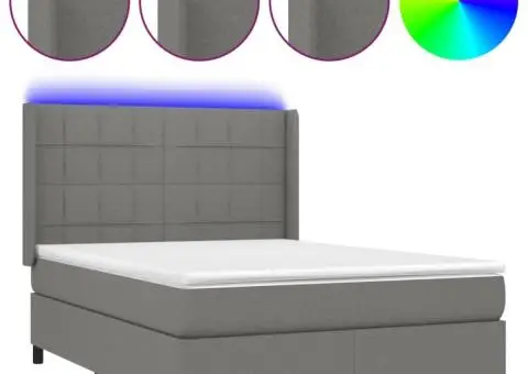 Pat cu arcuri, saltea și LED, gri închis, 140x200 cm, textil - 2/5