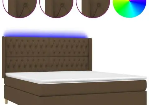 Pat cu arcuri, saltea și LED, maro închis, 160x200 cm, textil - 2/5