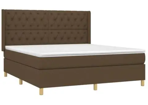 Pat cu arcuri, saltea și LED, maro închis, 160x200 cm, textil - 4/5