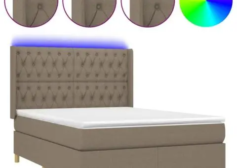 Pat cu arcuri, saltea și LED, gri taupe, 140x200 cm, textil - 2/5