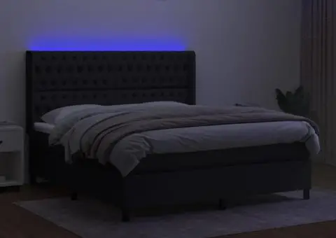 Pat cu arcuri, saltea și LED, negru, 160x200 cm, textil - 3/5