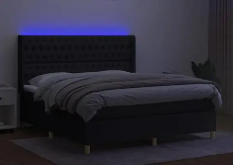 Pat cu arcuri, saltea și LED, negru, 180x200 cm, textil - 3/5