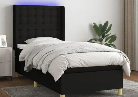 Pat cu arcuri, saltea și LED, negru, 100x200 cm, textil - 1/5