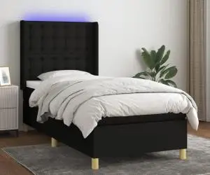 vidaXL Pat cu arcuri, saltea și LED, negru, 100x200 cm, textil