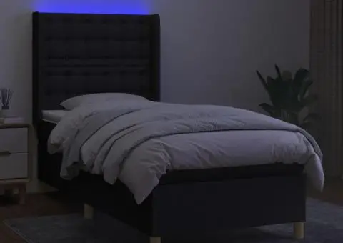 Pat cu arcuri, saltea și LED, negru, 100x200 cm, textil - 3/5