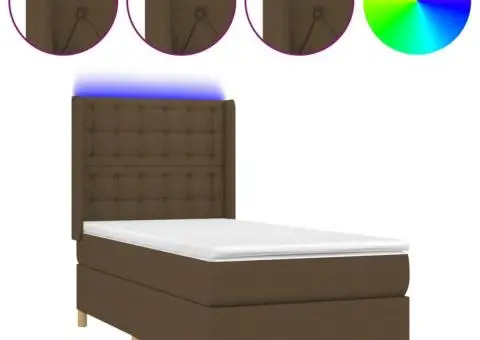 Pat cu arcuri, saltea și LED, maro închis, 90x200 cm, textil - 2/5
