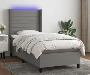 vidaXL Pat cu arcuri, saltea și LED, gri închis, 90x190 cm, textil