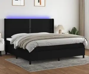 vidaXL Pat cu arcuri, saltea și LED, negru, 200x200 cm, textil