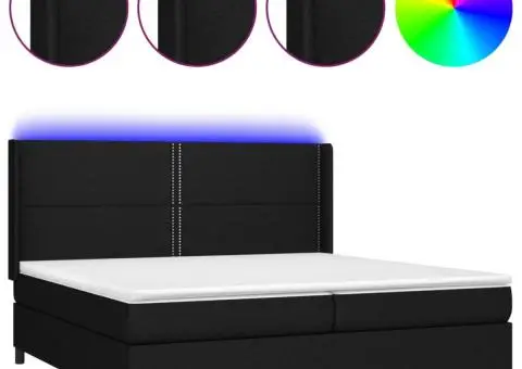 Pat cu arcuri, saltea și LED, negru, 200x200 cm, textil - 2/5