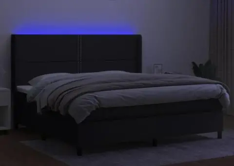 Pat cu arcuri, saltea și LED, negru, 200x200 cm, textil - 3/5