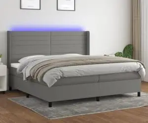 vidaXL Pat cu arcuri, saltea și LED, gri închis, 200x200 cm, textil