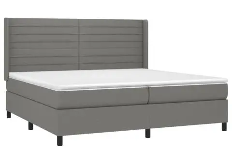 Pat cu arcuri, saltea și LED, gri închis, 200x200 cm, textil - 4/5